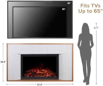 Modern Ember Arrie Smart Electric Fireplace Mantel Package | 33” Firebox Heat...
