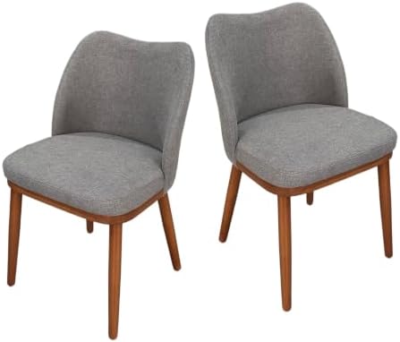 Upholstered Dining Chairs Set of 2, Fabric Wooden Kitchen Chair, Grey