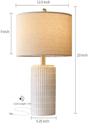 PoKat 23'' Bedside Table Lamp for Bedroom Nightstands, Modern Ceramic...
