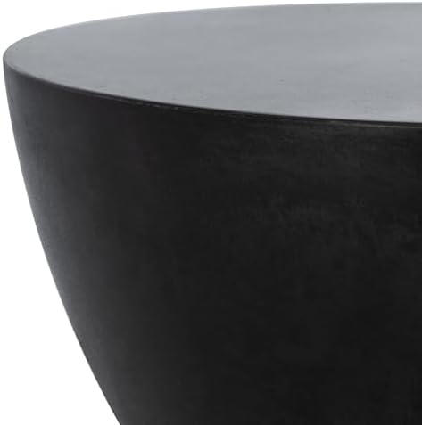 SAFAVIEH Outdoor - Athena Accent Stool - Black Concrete - Sculptural Drum Des...