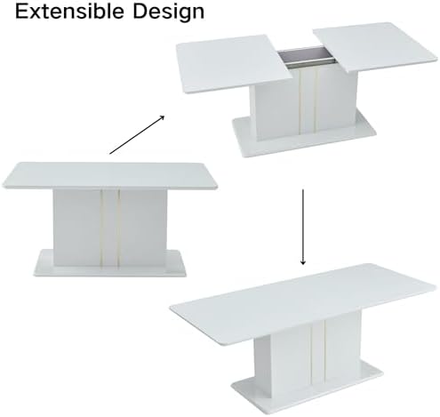 Homy Casa High Gloss Extendable Dining Table for 6 8 10 Persons, 63-80.7'...