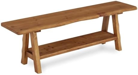 55-Inch Solid Wood Entryway Bench, Farmhouse Long End of Bed Bench with Live-...