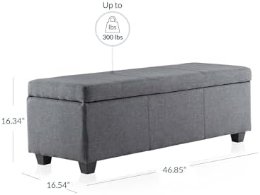 BELLEZE Storage Ottoman, 47 Inch Bench Bedroom Bench with Safety Close Hinge,...