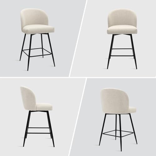Counter Height Bar Stools Set of 3, 360° Swivel Upholstered Barstools with Ba...