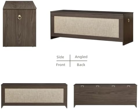 51.2"Storage Chest large,wooden rattan storage bench,Obsidian Black