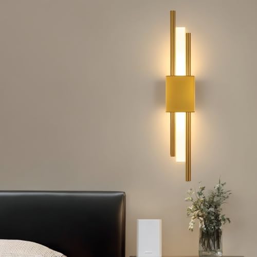 Modern Golden LED Wall Sconce, Geometric Metal and Acrylic Vertical Wall Lamp...