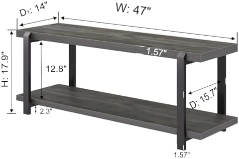 EXCEFUR Industrial Entryway Bench with Storage, Rustic Wood and Metal Shoe Ra...