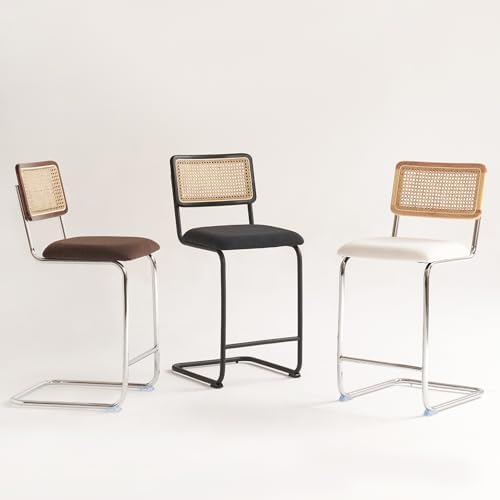GrandNoor Natural Rattan Counter Height Stools Set of 2 with Solid Wood Back,...
