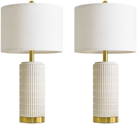 PoKat 25'' Modern Table Lamps Set of 2 for Living Room with Gold Base...