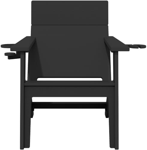 SERWALL Modern Adirondack Chair Set of 2, Cup‑Holder,Solid Backrest, Black