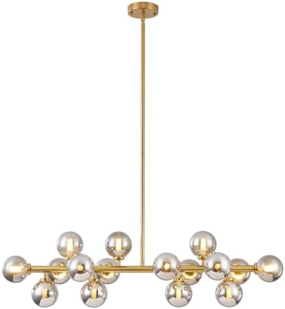 Mid Century Modern Glass Globe Sputnik Chandelier with Smoke Grey Bubble, 16-...