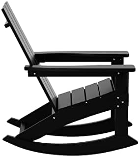 WO Home Furniture Modern HDPE Outdoor Adirondack Rocking Chair, Black