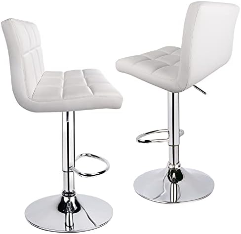 Leopard Bar Stools, Modern PU Leather Bar Stool with Back, Set of 2, White