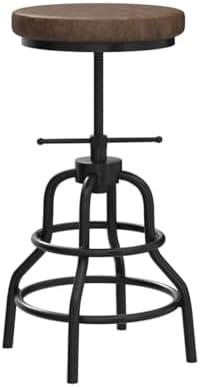 LOKKHAN Industrial Bar Stools-Swivel Leather Metal Bar Stool-20-27 Inch Tall ...