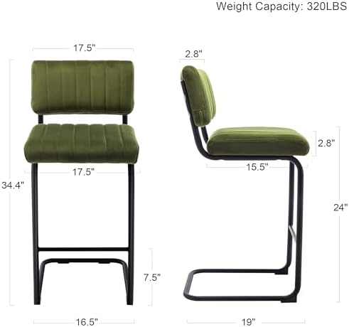 ONEVOG 24.6'' Counter Height Bar Stools Set of 2, Mid-Century Modern ...