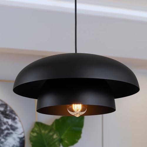 Lingkai 15.7" Black Modern Pendant Light Fixtures, Kitchen Lighting Fixt...