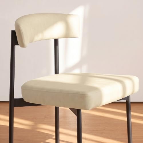 GrandNoor Beige Modern Bar Stools Set of 2, 24 Inch Faux Leather Counter Stoo...