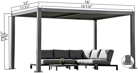 Domi Outdoor Pergola 12' × 16', Aluminium Louvered Pergola with Adjus...