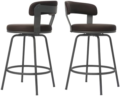 24 Inch Swivel Counter Height Bar Stools Set of 2, Modern Backs, Leather Coun...
