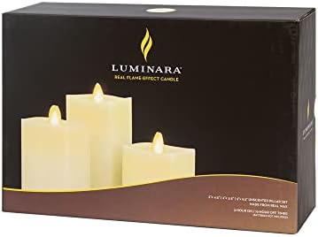 Luminara Realistic Flameless LED Set of 3 Ivory Pillar Candles, Home Safe Mov...