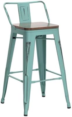 Andeworld Bar Stools Set of 4, 24" Distressed Barstools, Green Blue