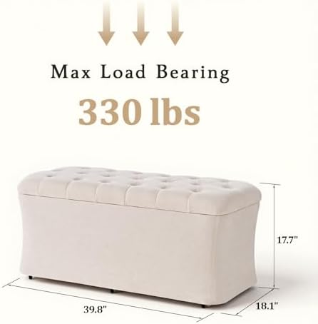 ONBRILL Storage Ottoman Bench, End of Bed Bench, 39.8 x 18.1 x 17.7 Inches Po...