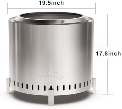 OutVue 19.5 inch Stainless Steel Smokeless Fire Pit with Tote Bag
