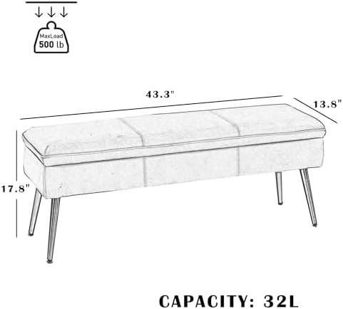 Ottoman with Storage Bench, Upholstered Large Entry Bench Cognac
