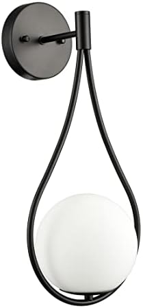 HOLKIRT Mid-Century Modern Black Wall Sconces, White Opal Glass Set of 2