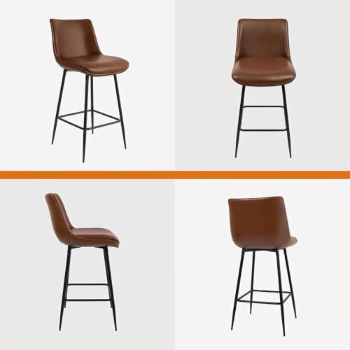 Counter Height Bar Stools Set of 3, FSC Certified Upholstered Faux Leather Ba...