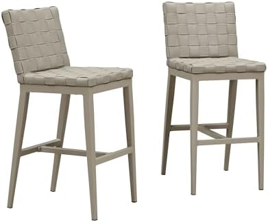 PURPLE LEAF Outdoor Bar Stools Set of 2, Leather Bar Height Chairs, Taupe