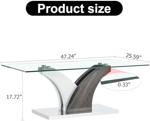 47'' Glass Coffee Table for Living Room,Rectangle Clear Center Table,...