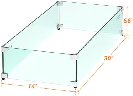 Skyflame 30 x 14 Inches Rectangular Fire Pit Glass Wind Guard