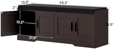 Homleke Shoe Storage Bench, 4 Doors & Thickened Padded Seat Cushion
