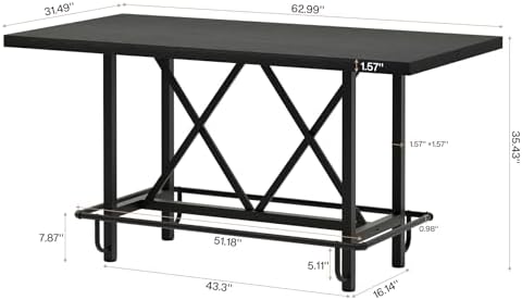 Tribesigns 63-Inch Counter Height Bar Table with Metal Footrest (Black)