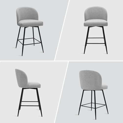 Counter Height Bar Stools Set of 2, 360° Swivel Upholstered Barstools with Ba...