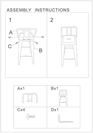 AC Pacific 24” Metal Barstool Set of 2 – Country Rustic Style with Low Back, ...