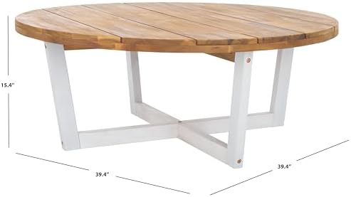 SAFAVIEH Outdoor Leo Wood Coffee Table, 39.4" Natural/White PAT7320A
