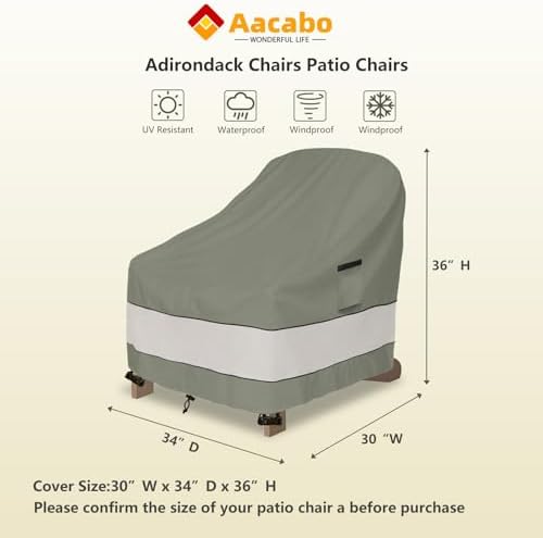 Outdoor Adirondack Chair Cover 2 Pack,Waterproof 100% Patio Chair Covers,30W ...