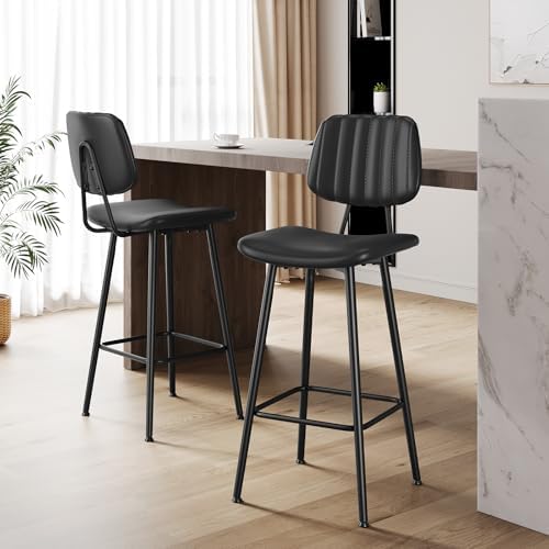 Raynesys 29-Inch Leather Bar Stools Set of 2 with High Backrest, Black