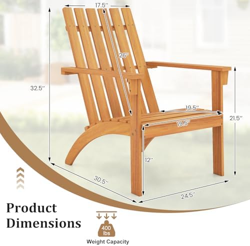 Tangkula Outdoor Adirondack Chair, Solid Acacia Wood Fire Pit Chair with Incl...