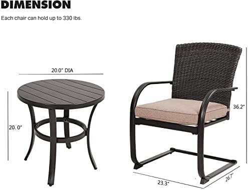 Grand patio 3 Pieces Bistro Set, Outdoor Wicker Table Set, Rocking Wicker Cha...