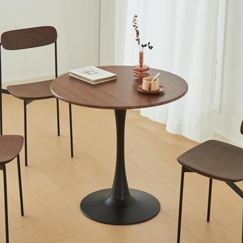 Round Dining Tulip Table for 2, Mid-Century Modern Table with Sturdy Metal Pe...