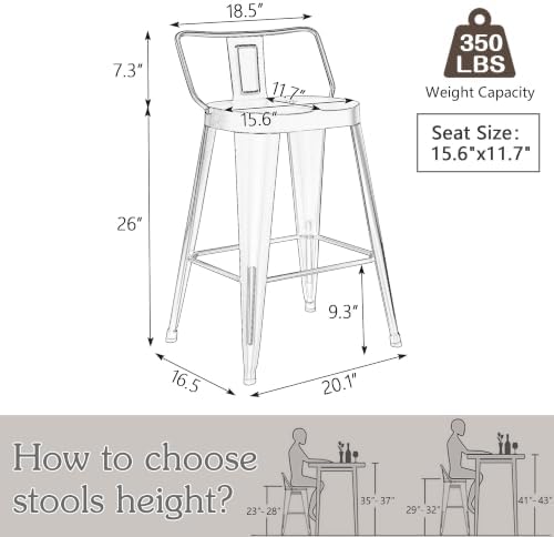 26" Counter Height Bar Stools Set of 4, Kitchen Side Chair Large Seat-White