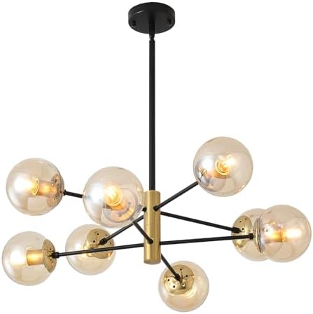 8 Lights Modern Sputnik Chandeliers, Mid Century Light Fixture with Glass Sha...
