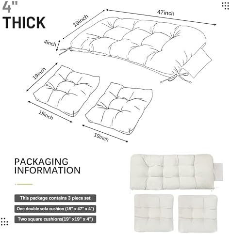 Yddsky 3Pcs Wicker Chair Cushion Sets for Patio Furniture,White,47*19*4'&...