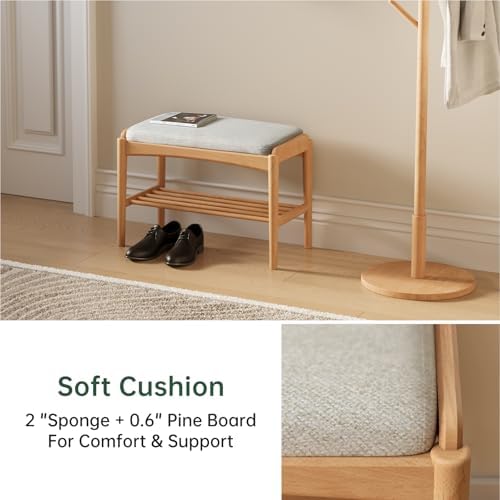 Solid Wood Shoe Bench, Shoe Rack Bench Assembled with Cushion for Entryway, H...