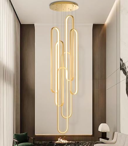 6-Rings Modern Chandelier, LED Gold Large Contemporary Light for Staircase, D...
