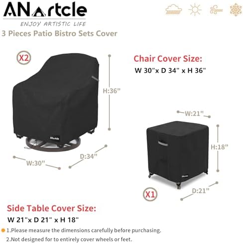 ANartcle 3 Pieces Patio Bistro Sets Cover,600D Waterproof Heavy Duty Patio Fu...