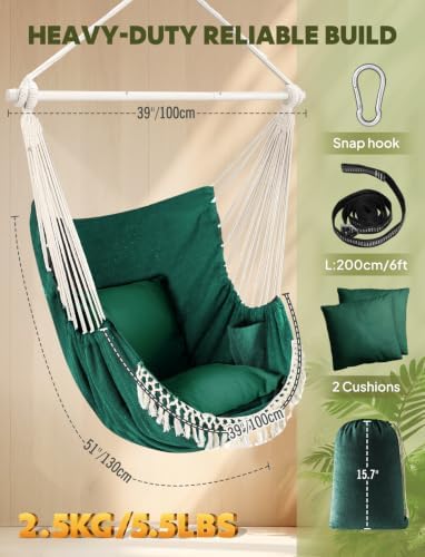 Chihee Hammock Chair Max 500 Lbs 2 Cushions Spreader Bar Strap Carabiner